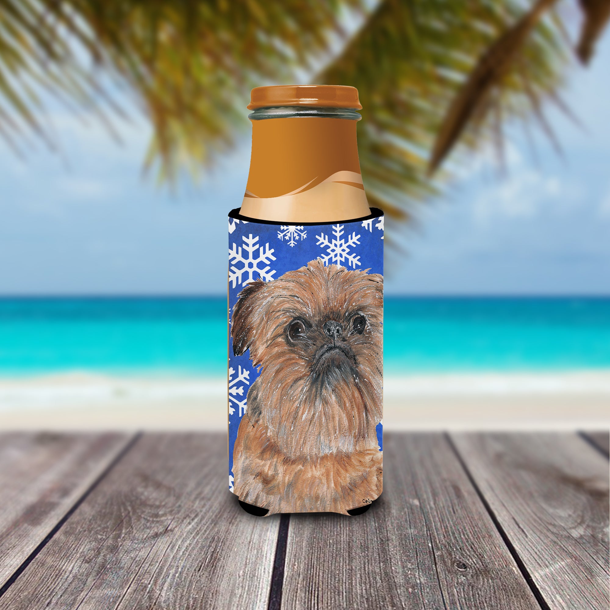 Brussels Griffon Blue Snowflake Winter Ultra Beverage Insulators for slim cans