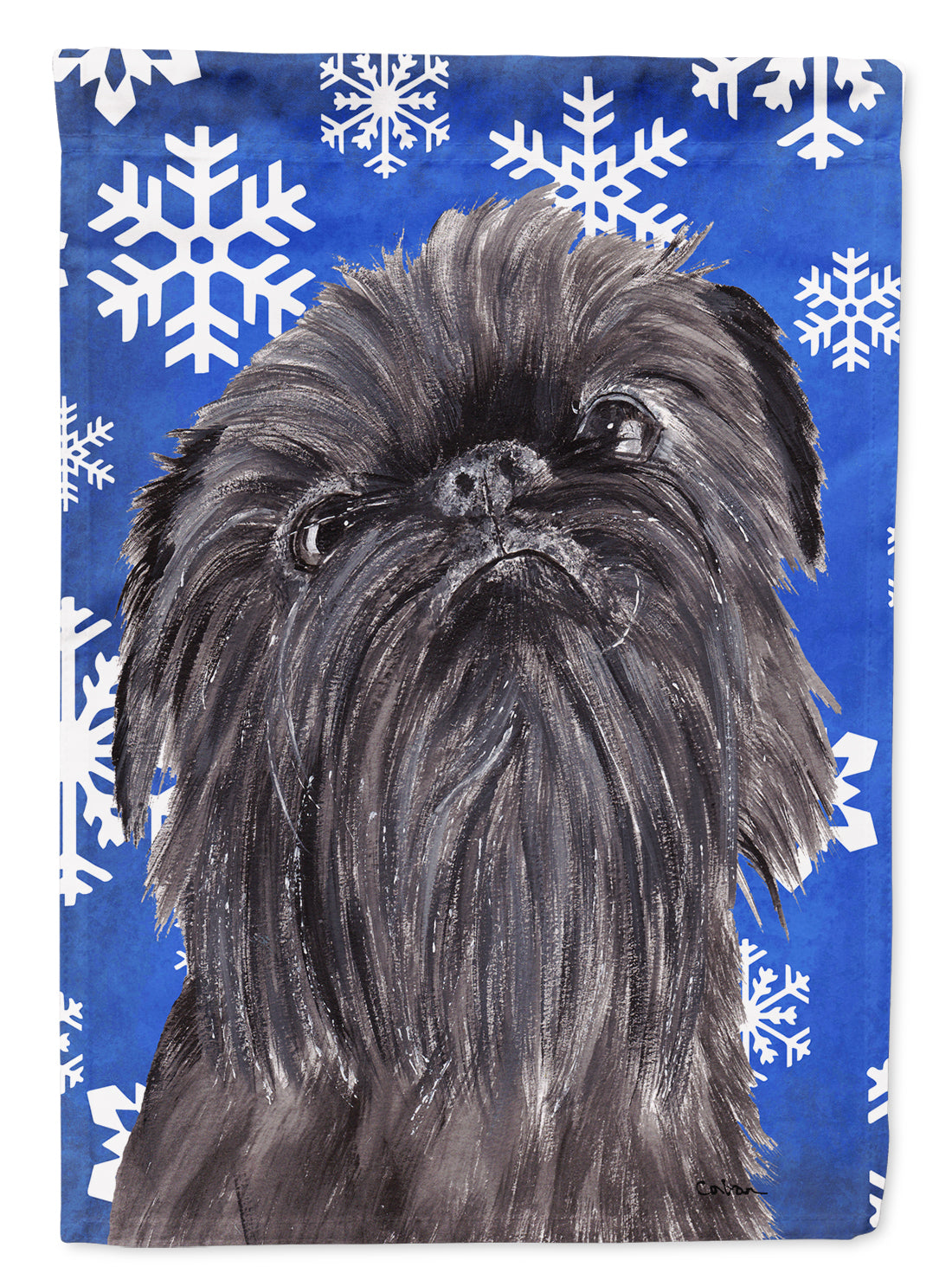 Brussels Griffon Blue Snowflake Winter Flag Canvas House Size  the-store.com.