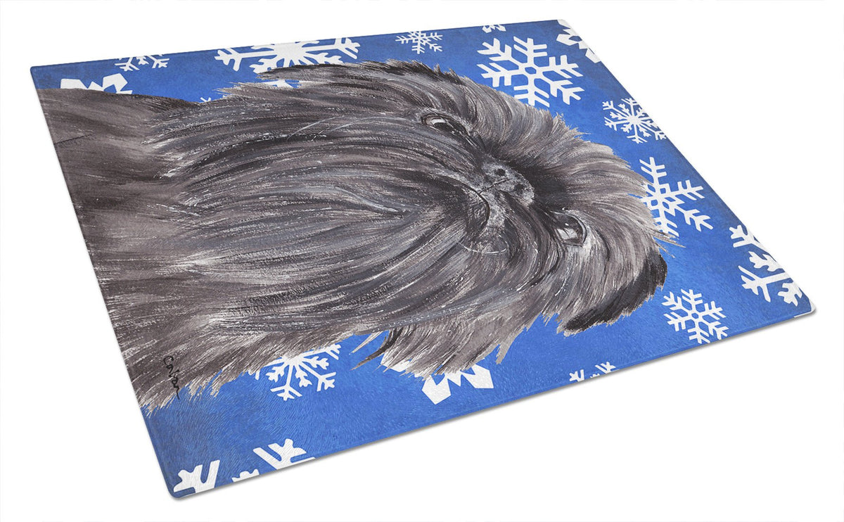Brussels Griffon Blue Snowflake Winter Glass Cutting Board Large by Caroline&#39;s Treasures
