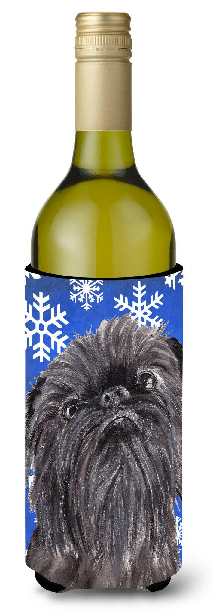 Brussels Griffon Blue Snowflake Winter Wine Bottle Beverage Insulator Beverage Insulator Hugger by Caroline's Treasures