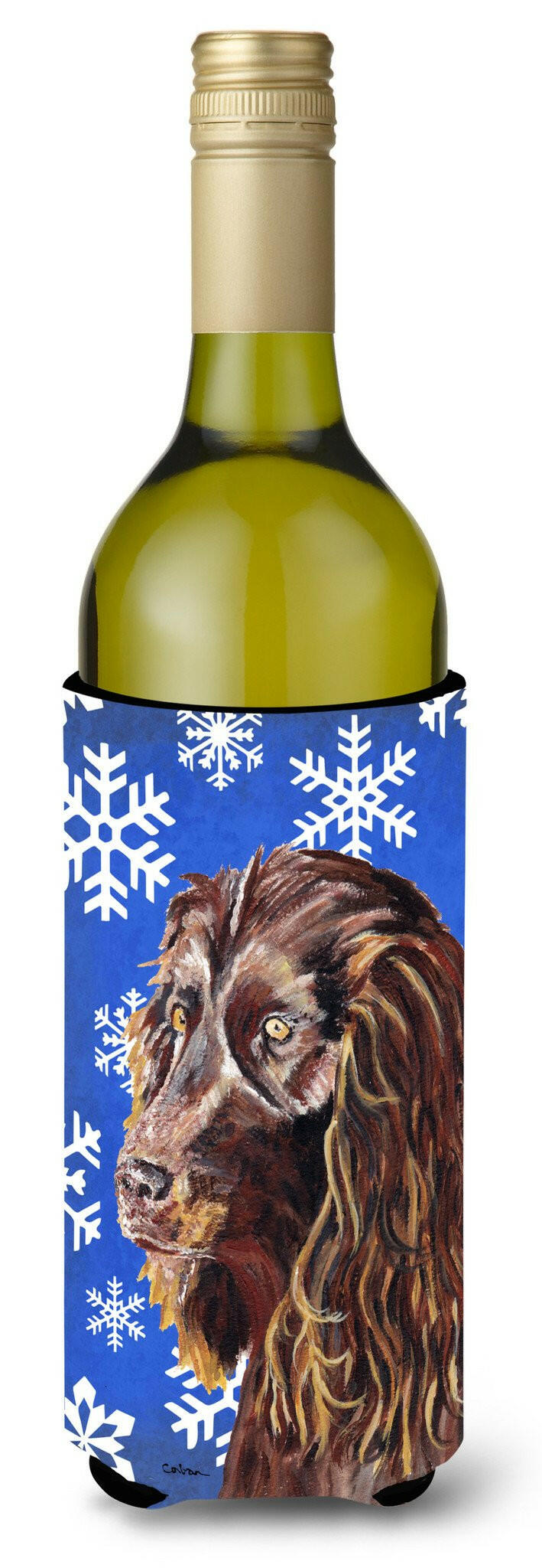Boykin Spaniel Blue Snowflake Winter Wine Bottle Beverage Insulator Beverage Insulator Hugger by Caroline&#39;s Treasures