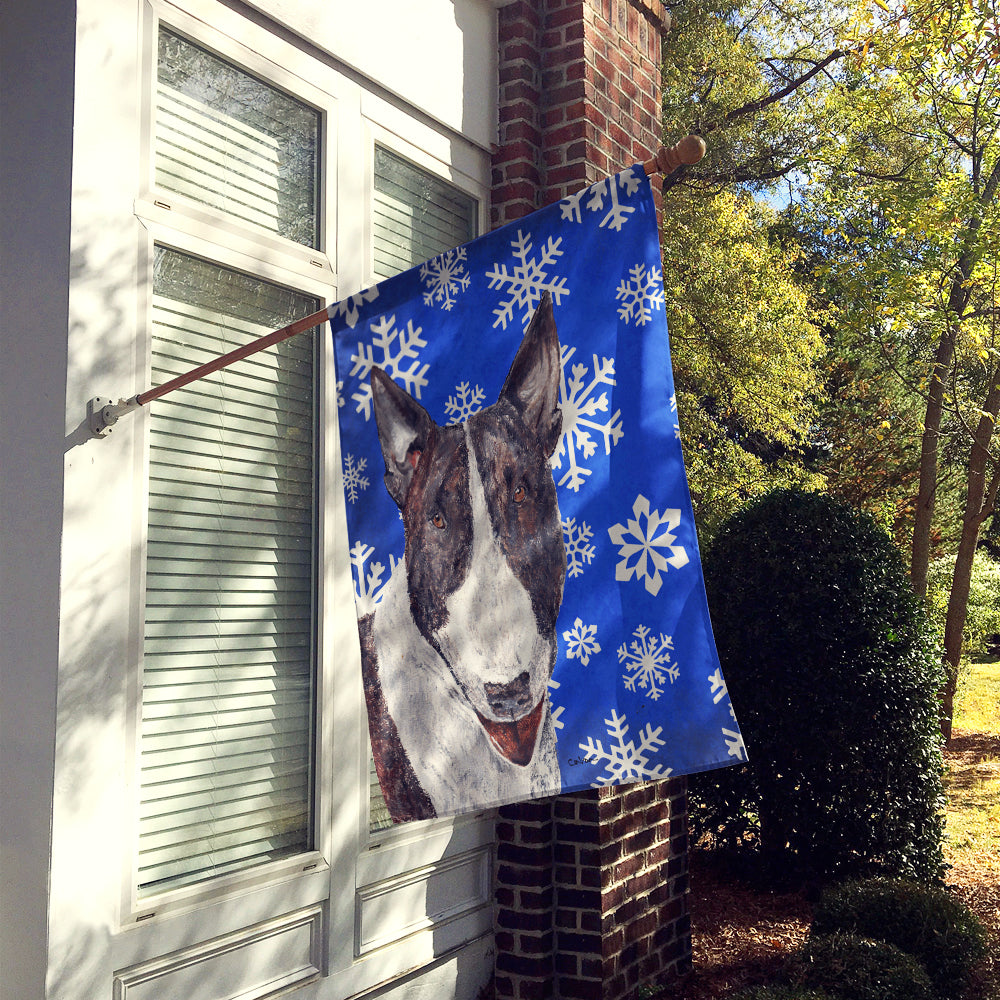Bull Terrier Blue Snowflake Winter Flag Canvas House Size  the-store.com.