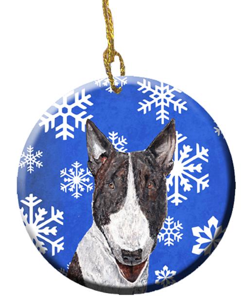 Bull Terrier Winter Snowflakes Ceramic Ornament SC9603CO1 by Caroline&#39;s Treasures
