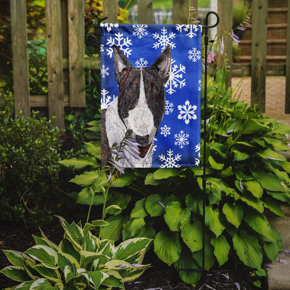 Bull Terrier Blue Snowflake Winter Flag Garden Size.