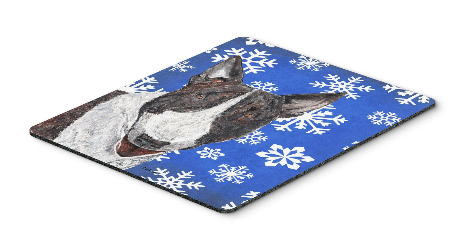 Bull Terrier Blue Snowflake Winter Mouse Pad, Hot Pad or Trivet by Caroline's Treasures