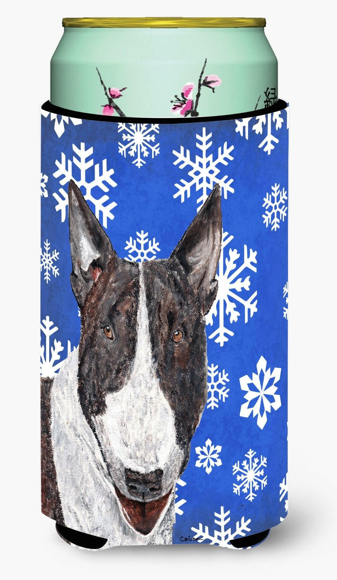 Bull Terrier Blue Snowflake Winter Tall Boy Beverage Insulator Beverage Insulator Hugger by Caroline&#39;s Treasures