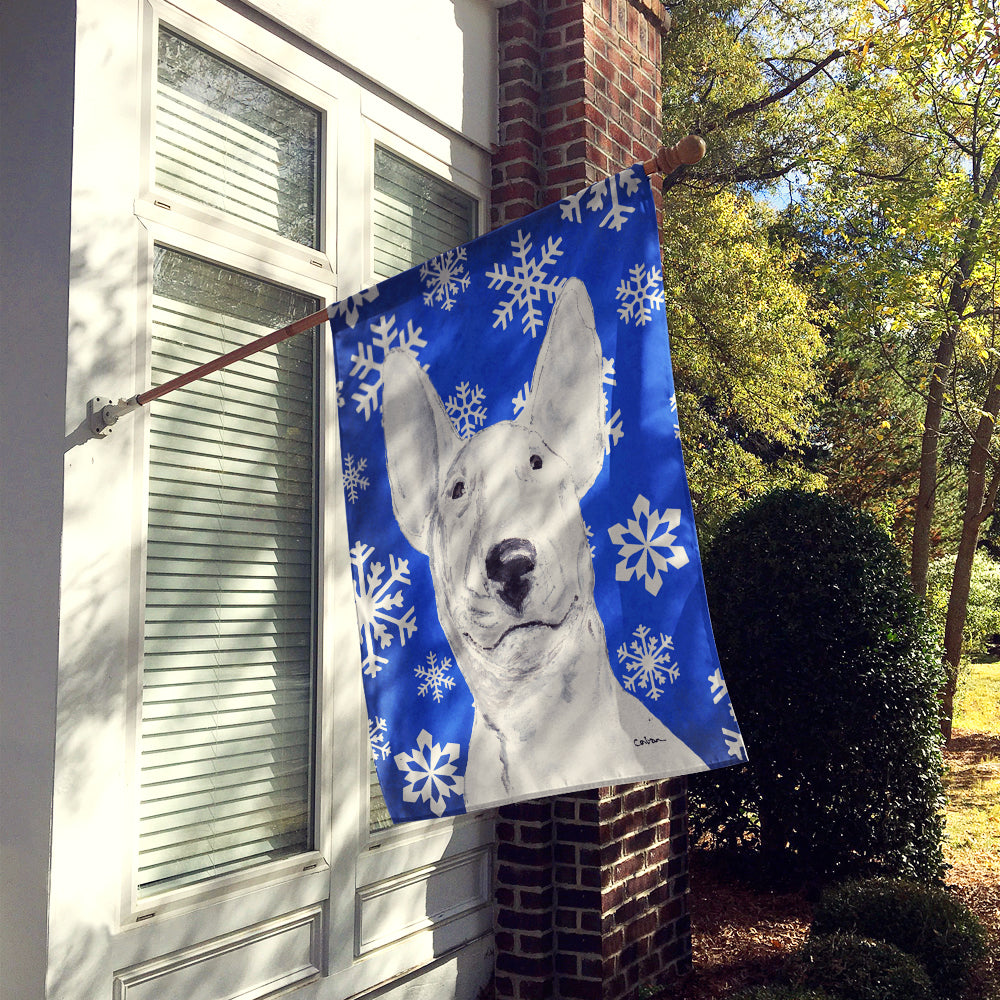 Bull Terrier Blue Snowflake Winter Flag Canvas House Size  the-store.com.
