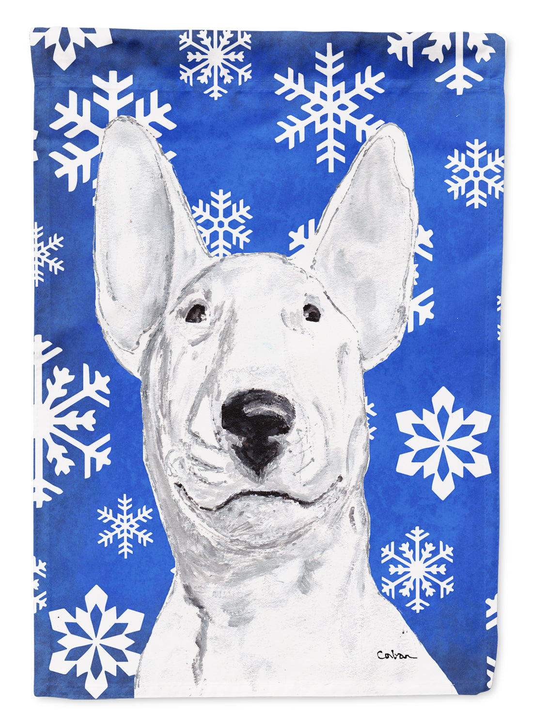 Bull Terrier Blue Snowflake Winter Flag Garden Size