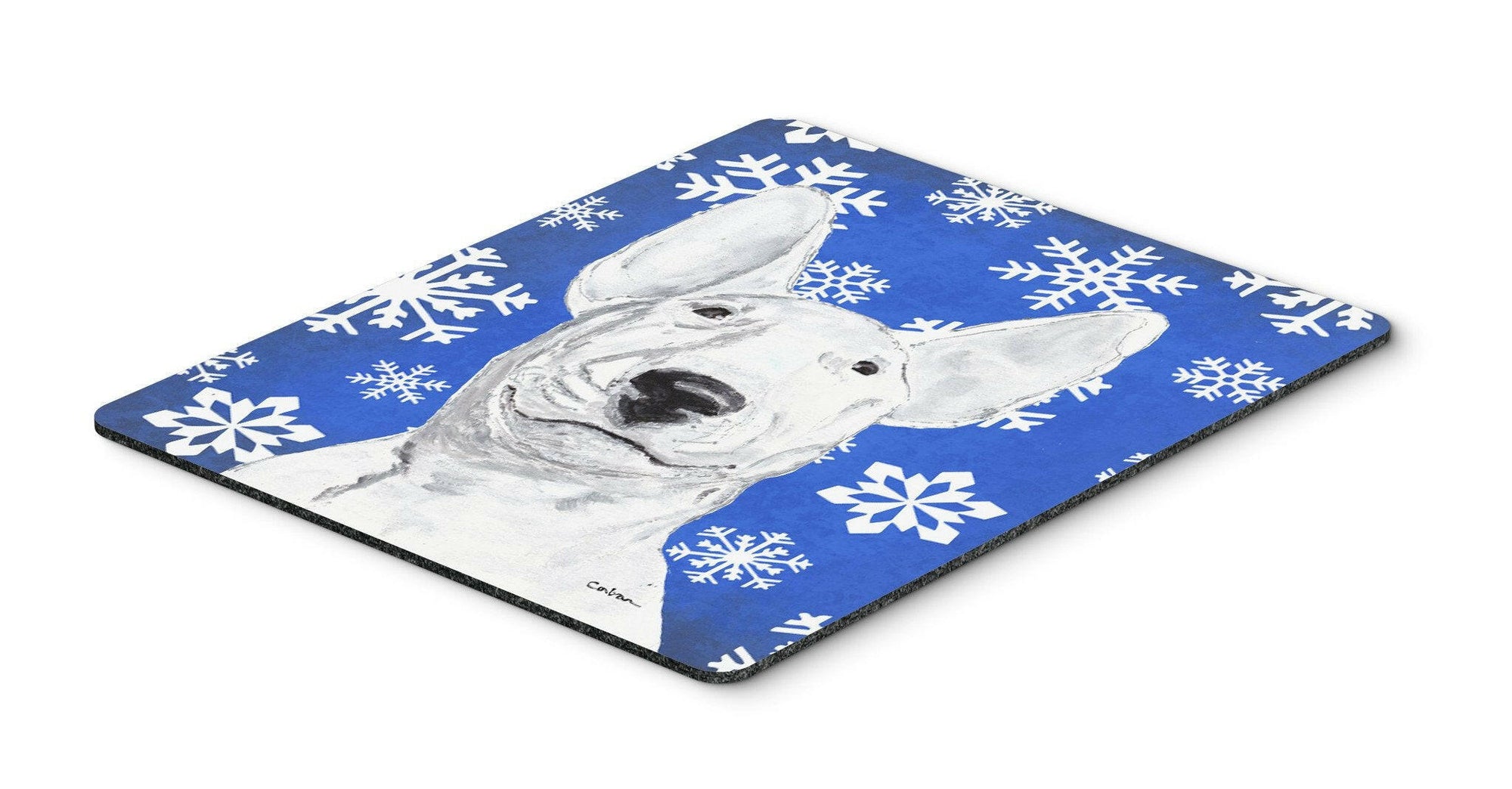 Bull Terrier Blue Snowflake Winter Mouse Pad, Hot Pad or Trivet by Caroline's Treasures