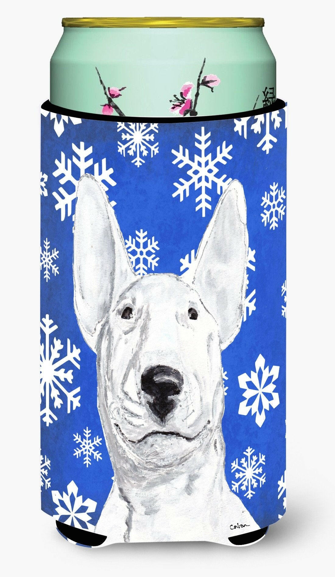 Bull Terrier Blue Snowflake Winter Tall Boy Beverage Insulator Beverage Insulator Hugger by Caroline&#39;s Treasures