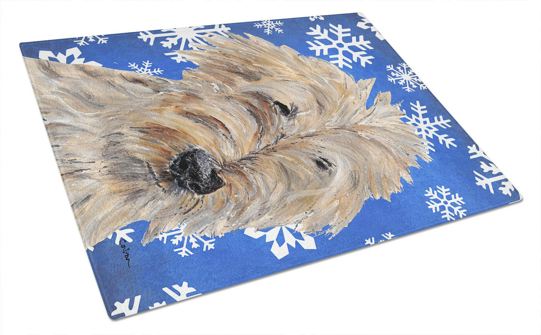 Goldendoodle Blue Snowflake Winter Glass Cutting Board Large by Caroline's Treasures