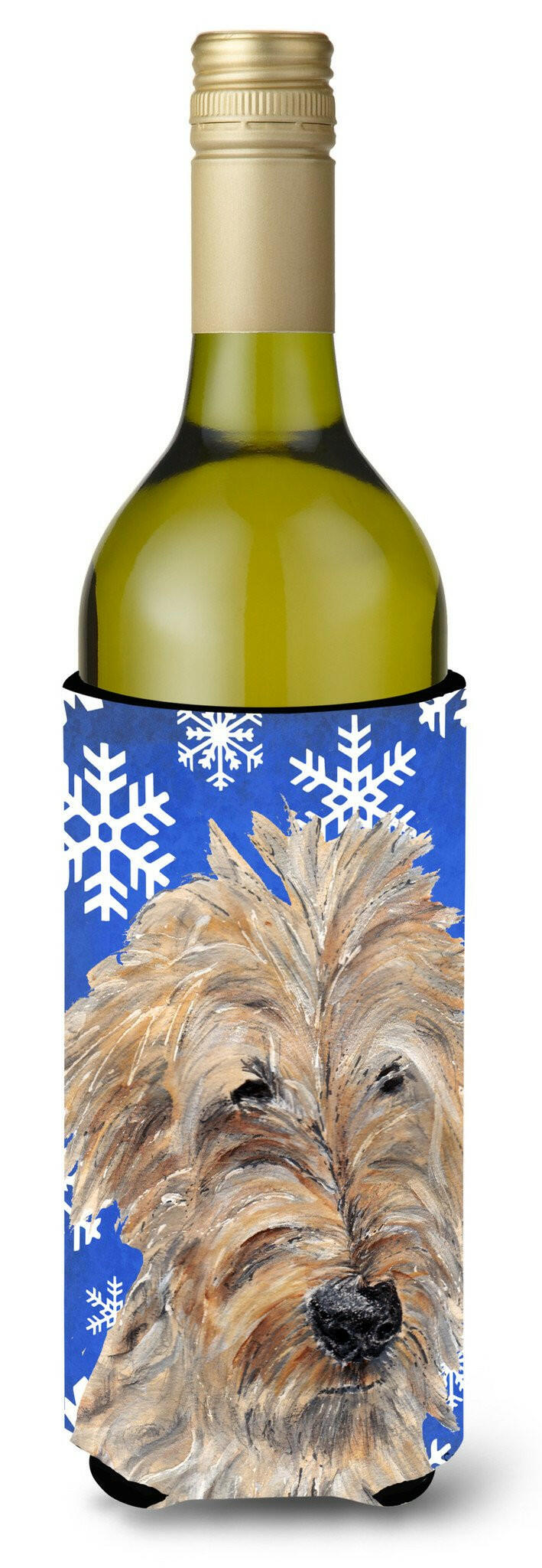 Goldendoodle Blue Snowflake Winter Wine Bottle Beverage Insulator Beverage Insulator Hugger by Caroline&#39;s Treasures