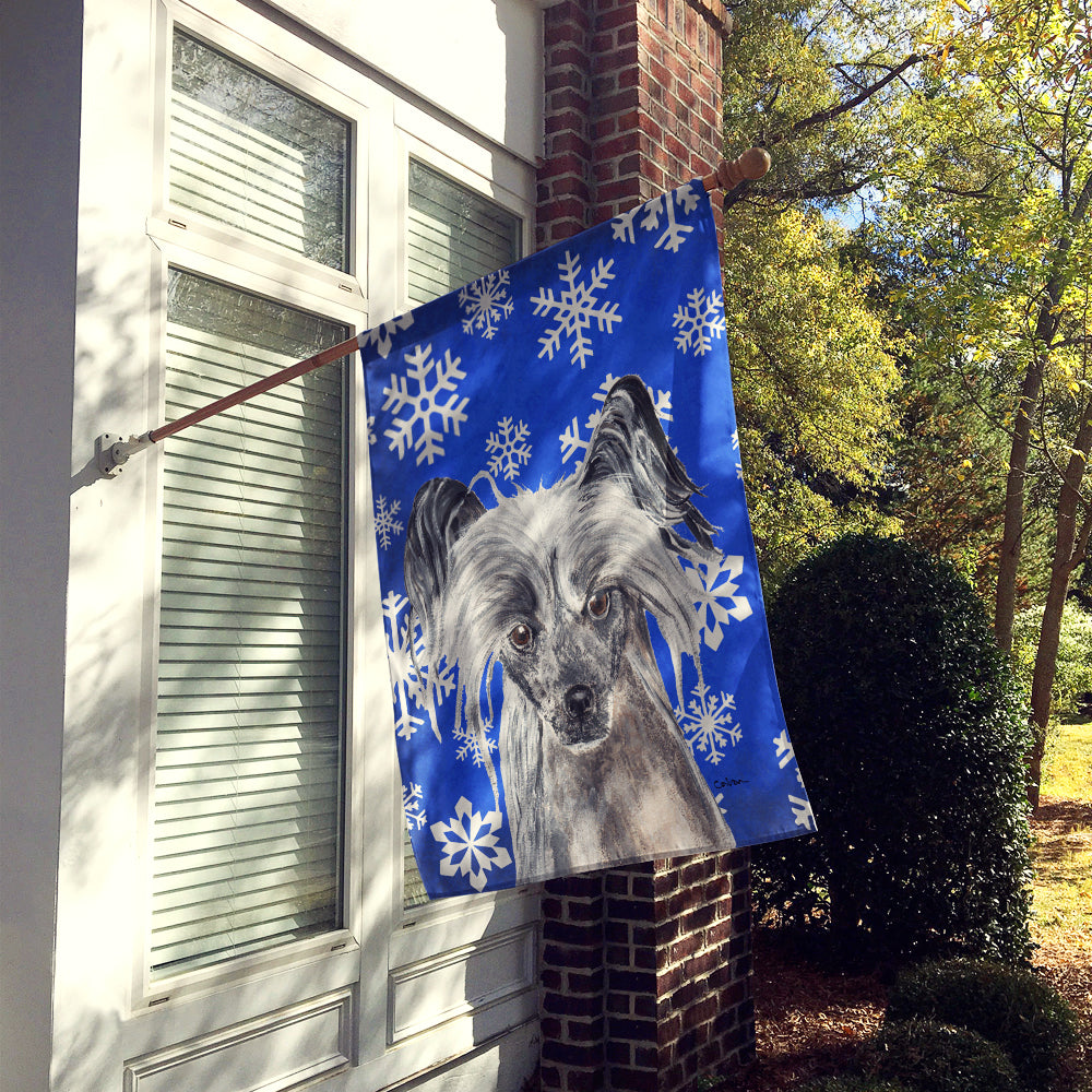 Chinese Crested Blue Snowflake Winter Flag Canvas House Size  the-store.com.