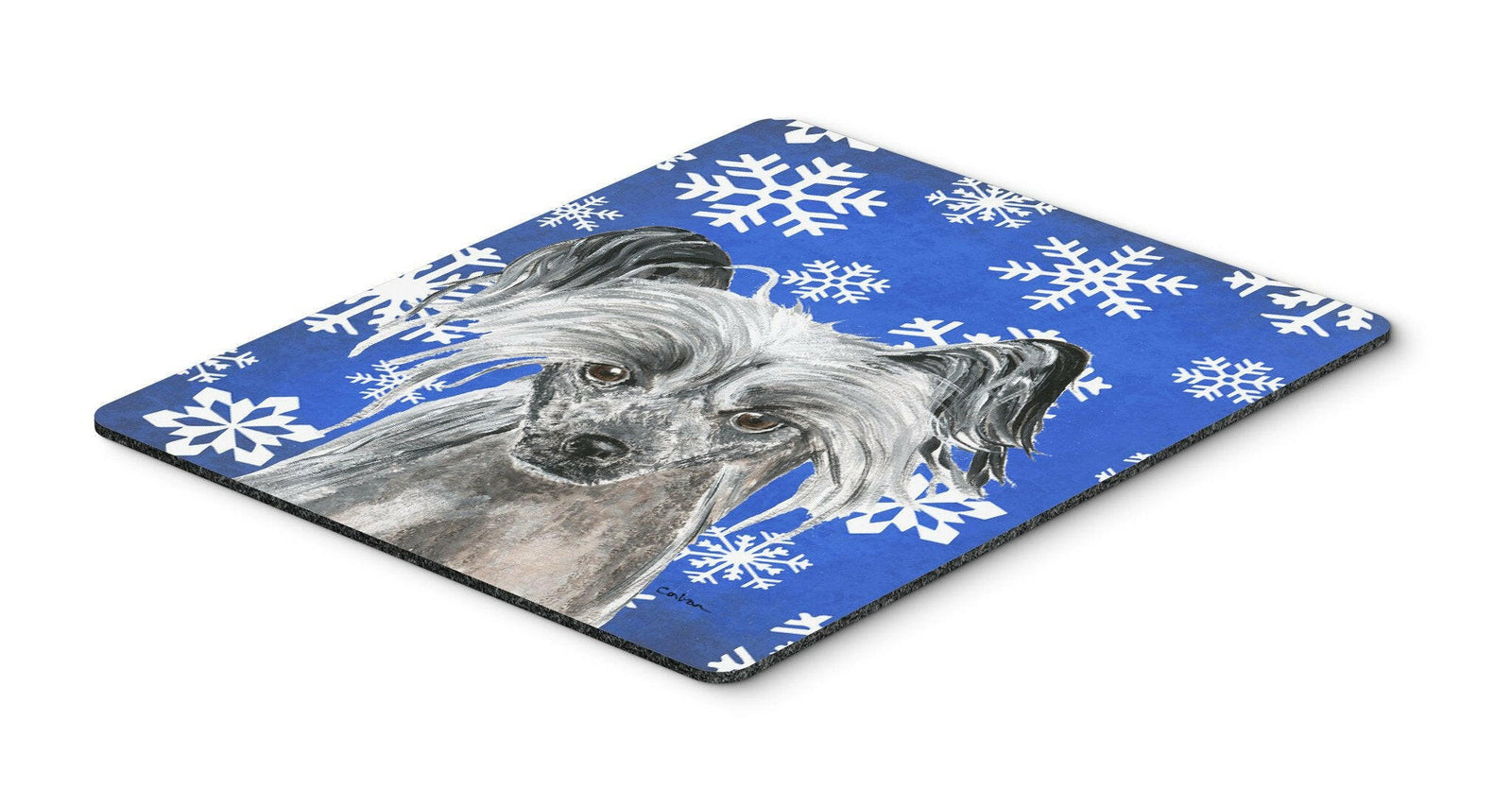 Chinese Crested Blue Snowflake Winter Mouse Pad, Hot Pad or Trivet by Caroline's Treasures