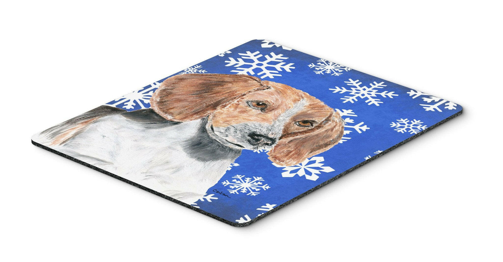 English Foxhound Blue Snowflake Winter Mouse Pad, Hot Pad or Trivet by Caroline's Treasures