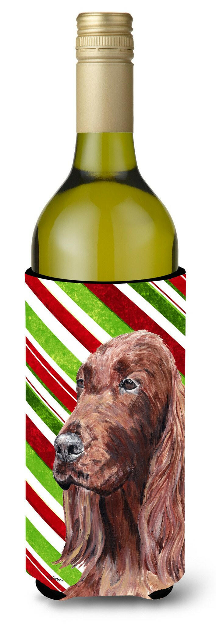 Irish Setter Candy Cane Christmas Wine Bottle Beverage Insulator Beverage Insulator Hugger by Caroline&#39;s Treasures