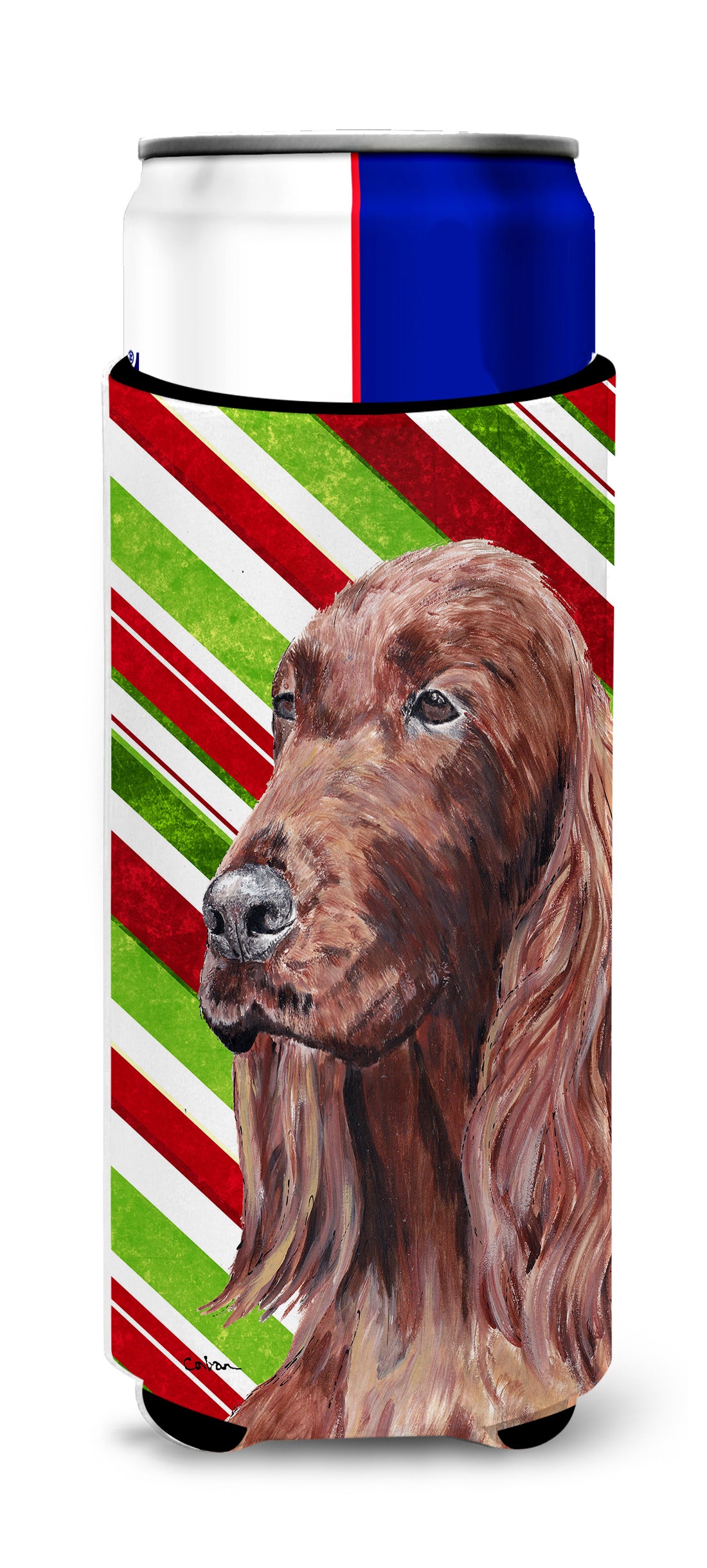 Irish Setter Candy Cane Christmas Ultra Beverage Insulators for slim cans