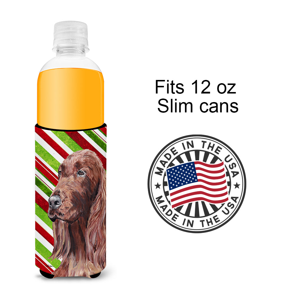 Irish Setter Candy Cane Christmas Ultra Beverage Insulators for slim cans.