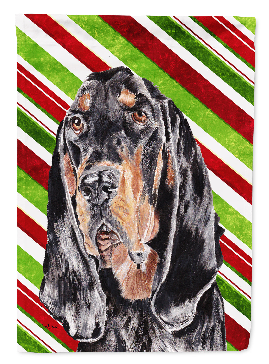Coonhound Candy Cane Christmas Flag Canvas House Size