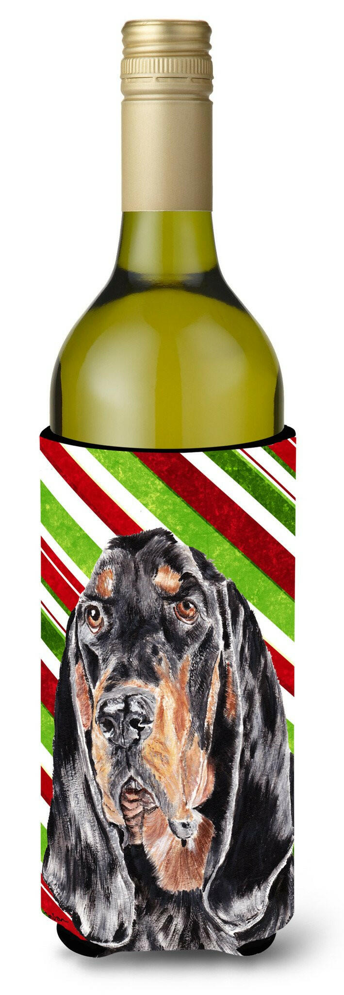 Coonhound Candy Cane Christmas Wine Bottle Beverage Insulator Beverage Insulator Hugger by Caroline&#39;s Treasures