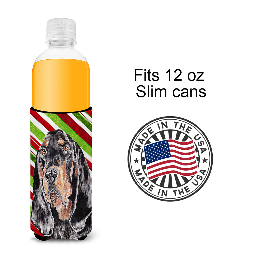 Coonhound Candy Cane Christmas Ultra Beverage Insulators for slim cans
