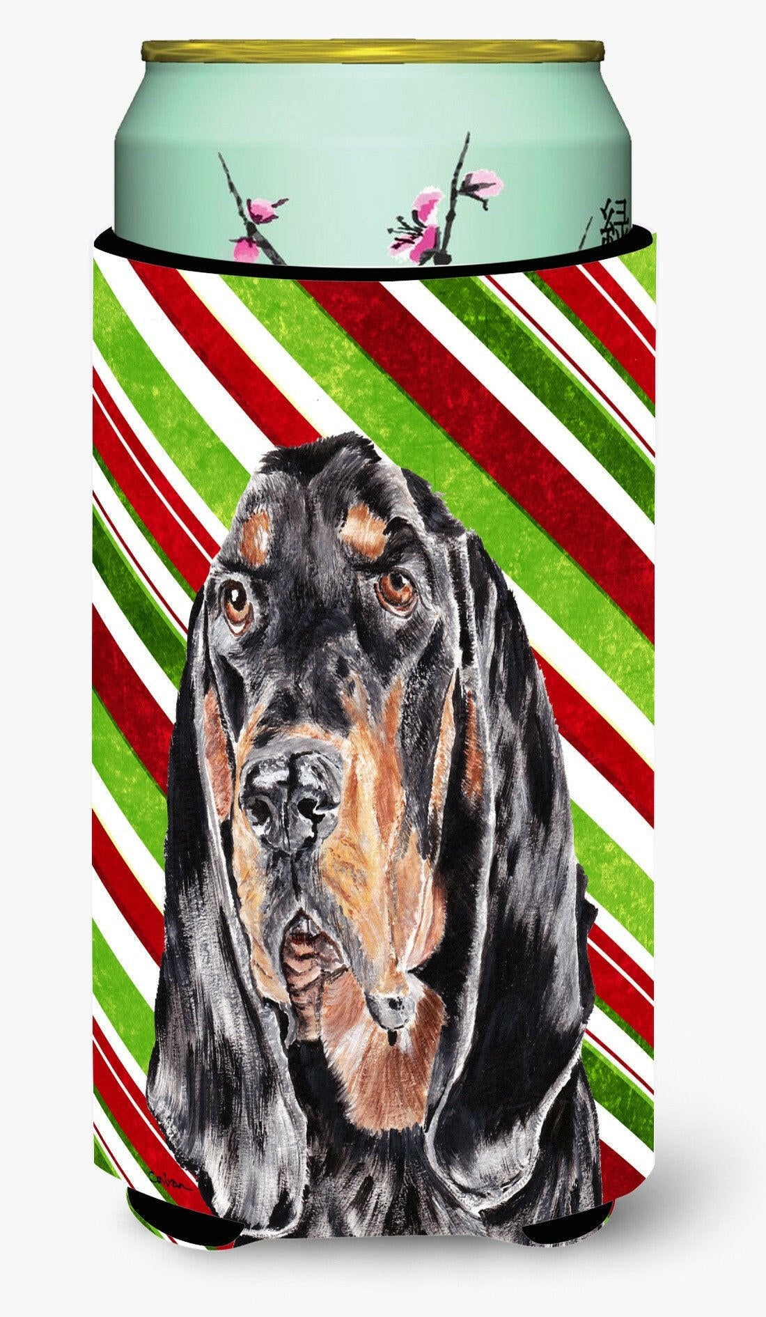 Coonhound Candy Cane Christmas Tall Boy Beverage Insulator Beverage Insulator Hugger by Caroline&#39;s Treasures