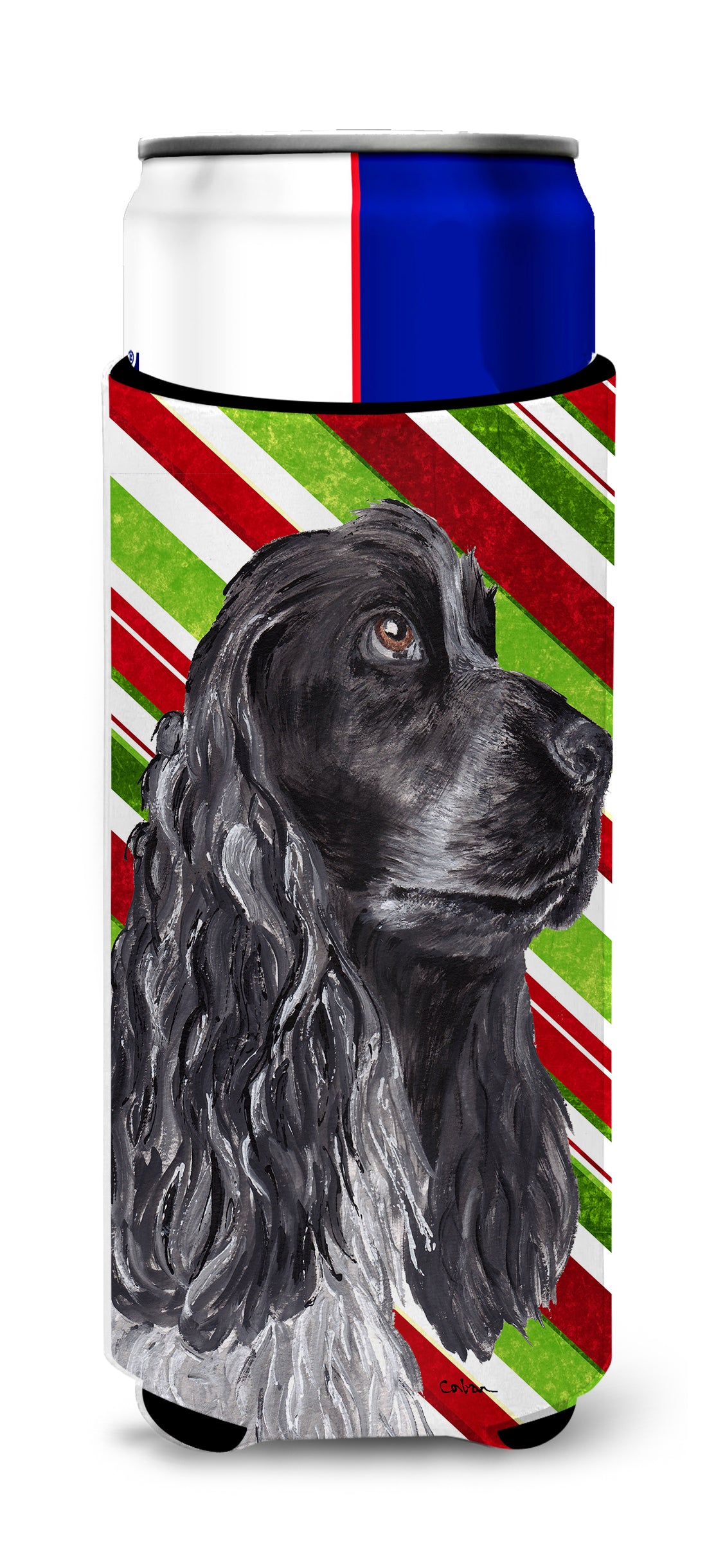 Cocker Spaniel Candy Cane Christmas Ultra Beverage Insulators for slim cans.