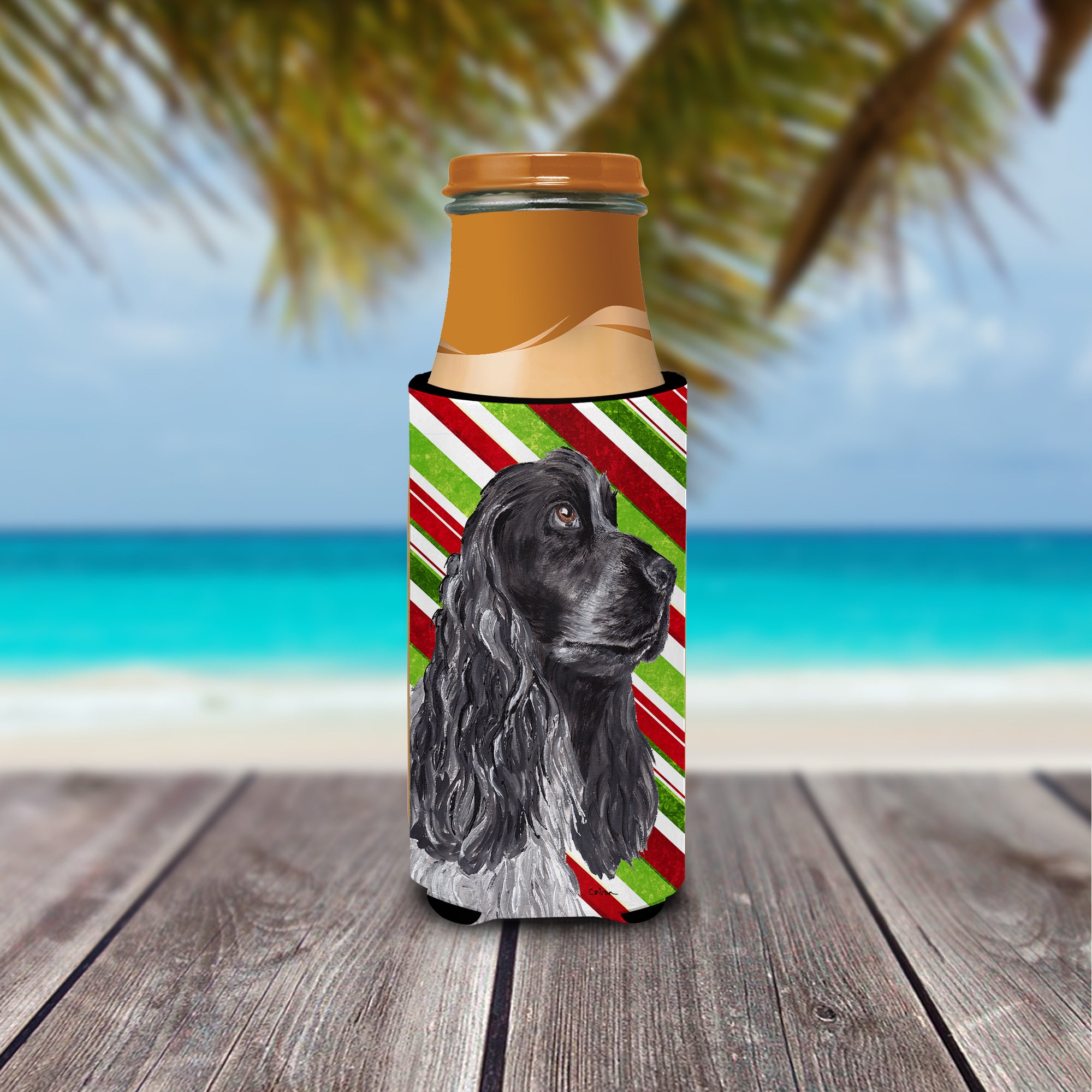 Cocker Spaniel Candy Cane Christmas Ultra Beverage Insulators for slim cans.