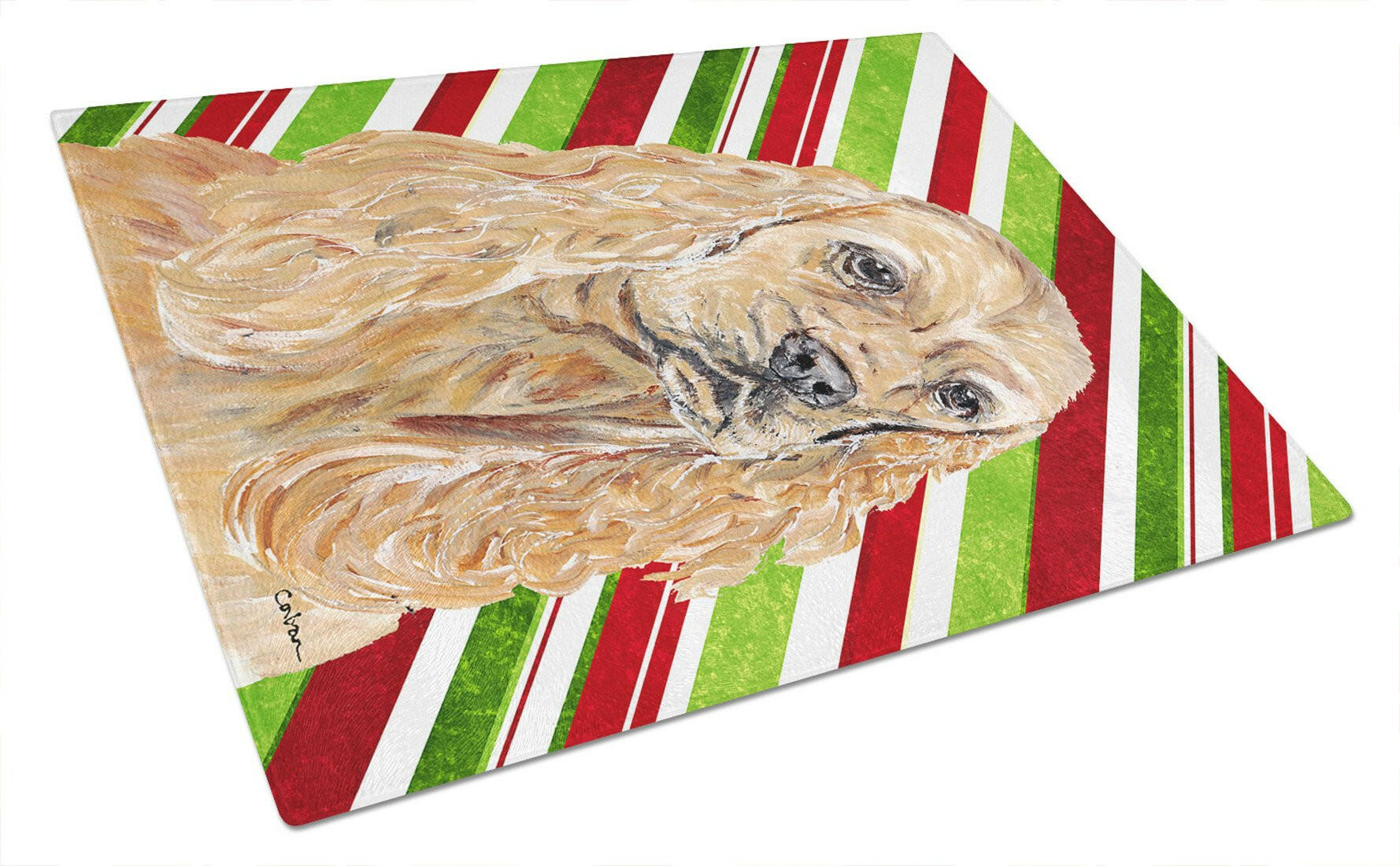 Cocker Spaniel Candy Cane Christmas Glass Cutting Board Large by Caroline's Treasures