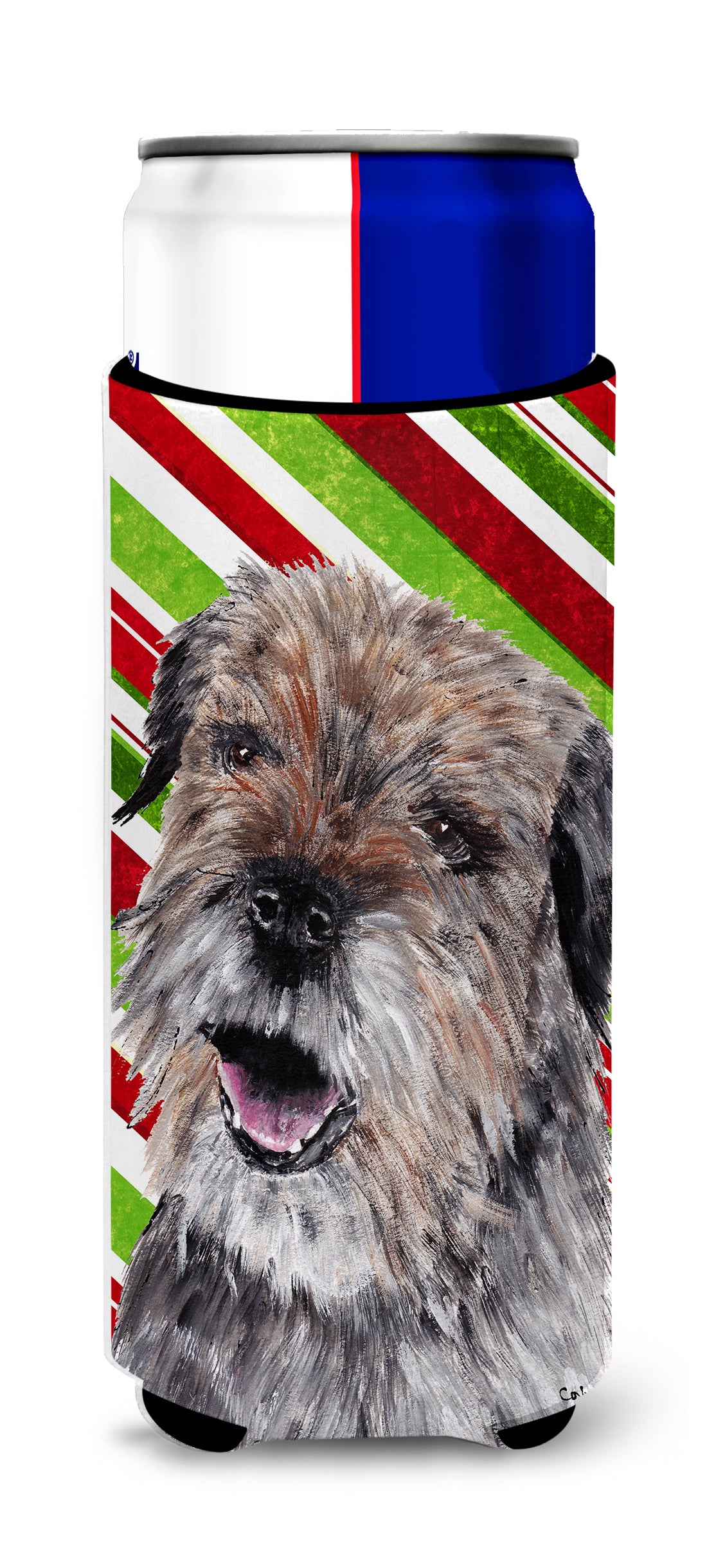 Border Terrier Candy Cane Christmas Ultra Beverage Insulators for slim cans.