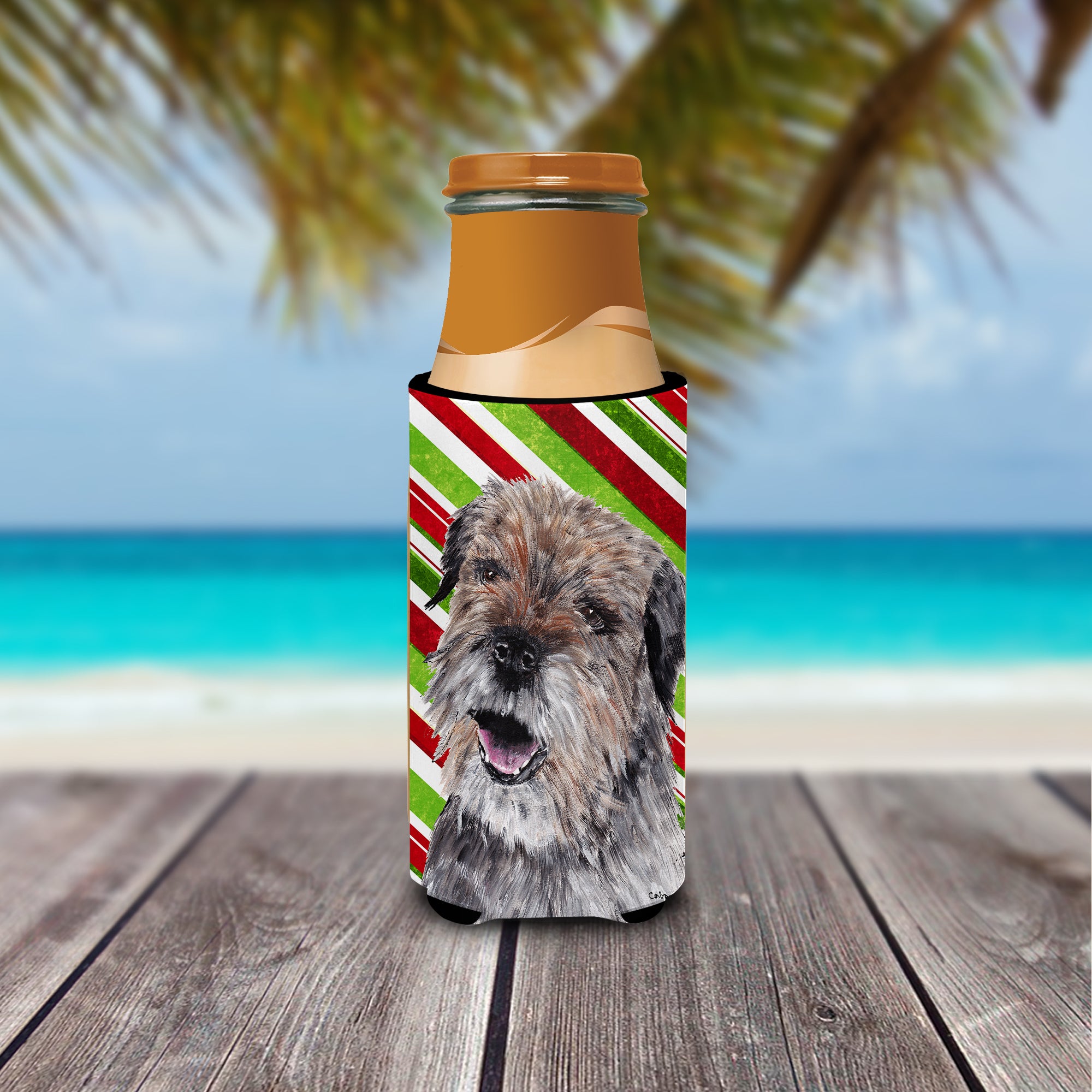 Border Terrier Candy Cane Christmas Ultra Beverage Isolateurs pour canettes minces