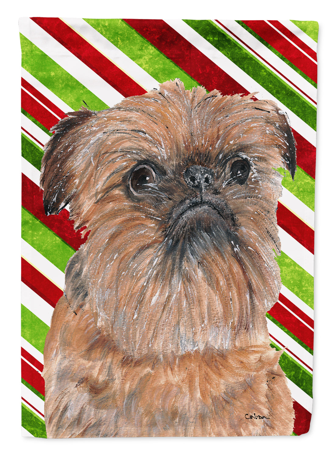 Brussels Griffon Candy Cane Christmas Flag Canvas House Size