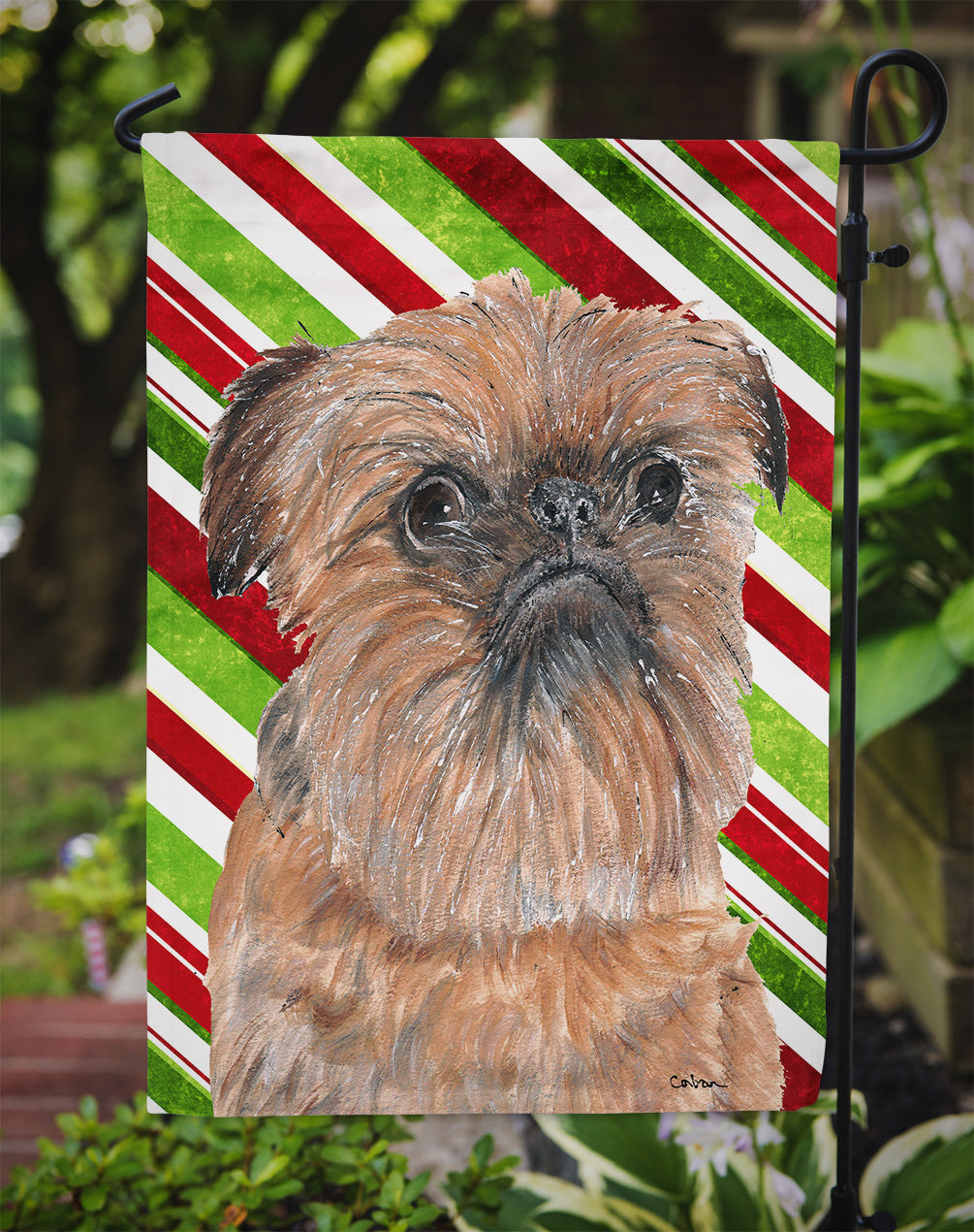 Brussels Griffon Candy Cane Christmas Flag Garden Size.