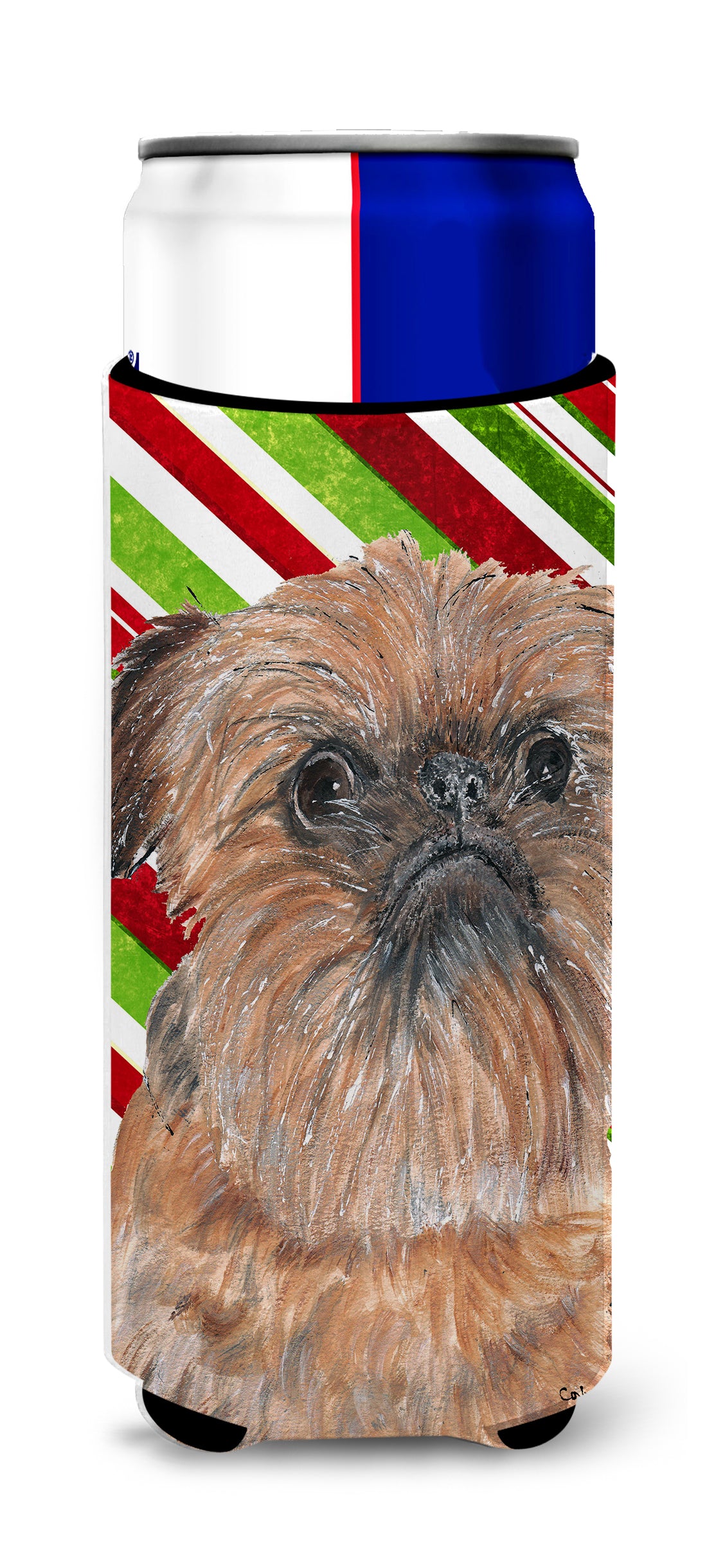 Brussels Griffon Candy Cane Christmas Ultra Beverage Insulators for slim cans.