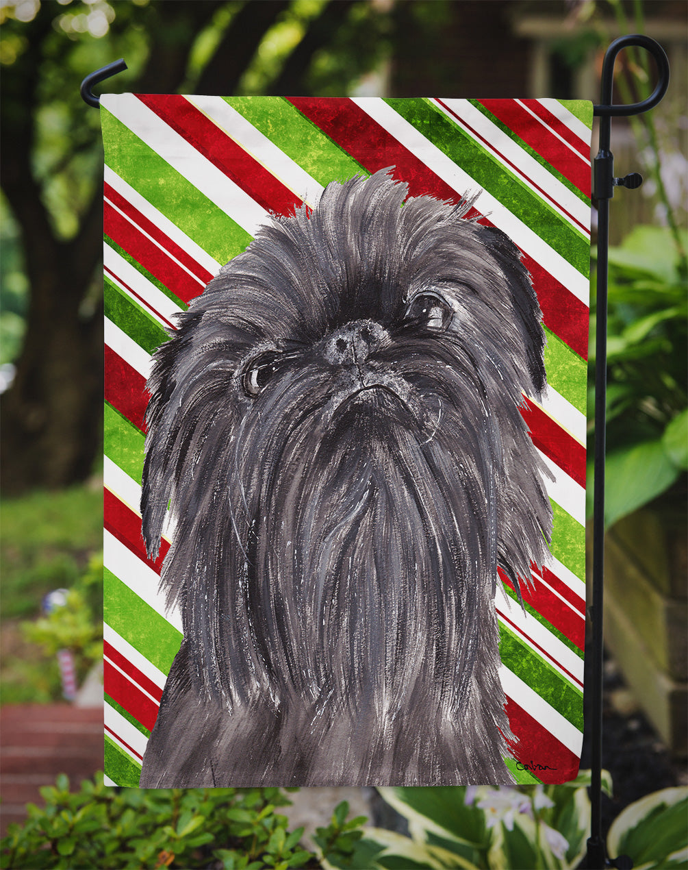 Brussels Griffon Candy Cane Christmas Flag Garden Size.