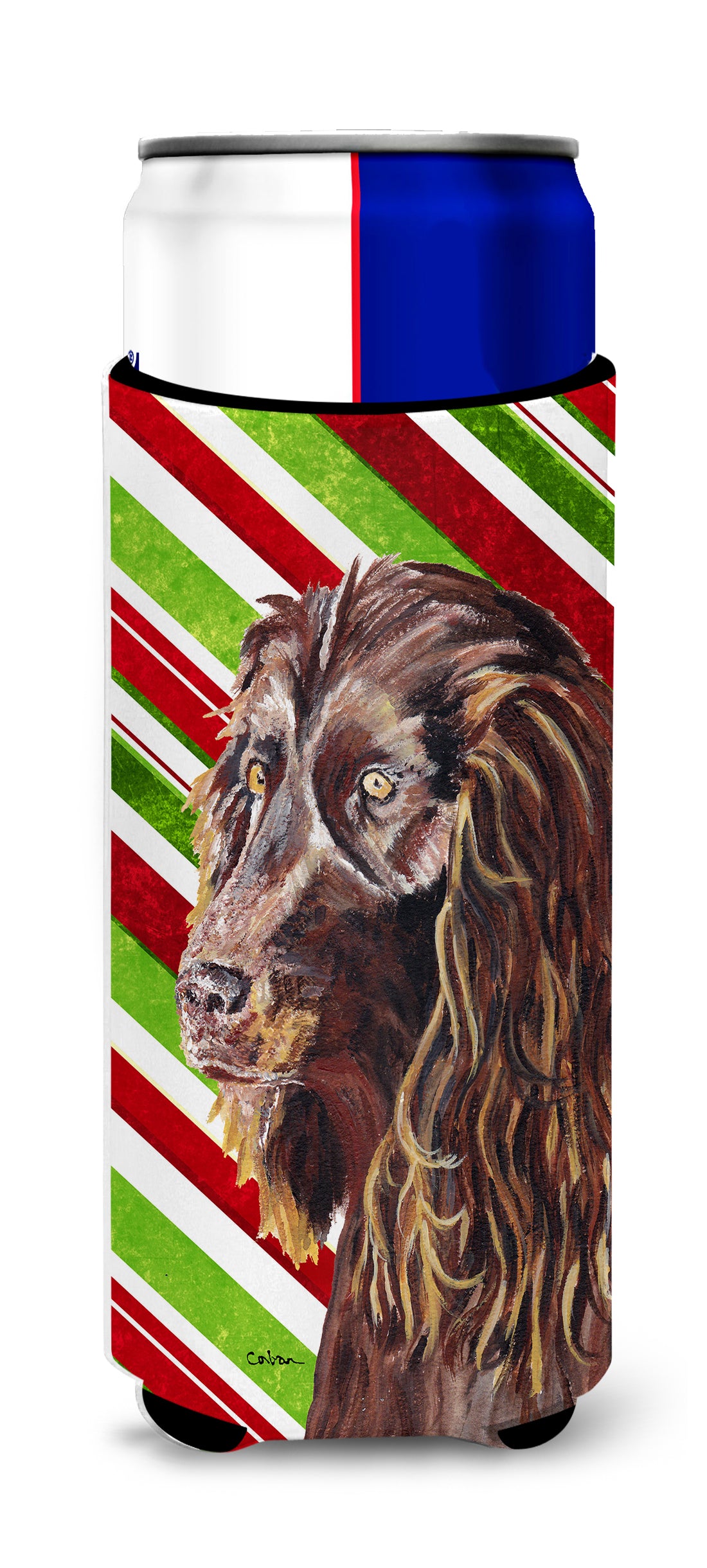 Boykin Spaniel Candy Cane Christmas Ultra Beverage Insulators for slim cans.