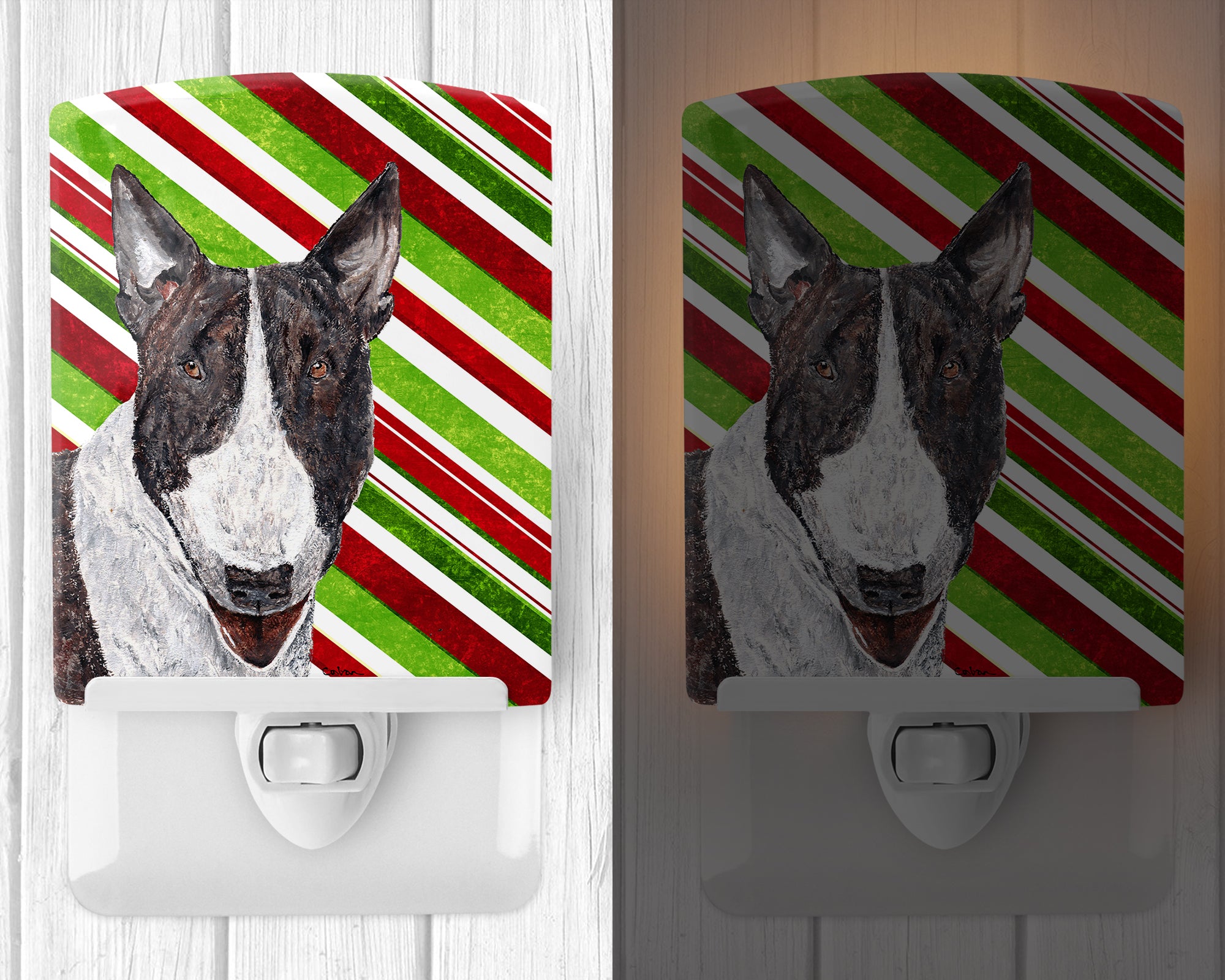 Bull Terrier Candy Cane Christmas Ceramic Night Light SC9617CNL - the-store.com
