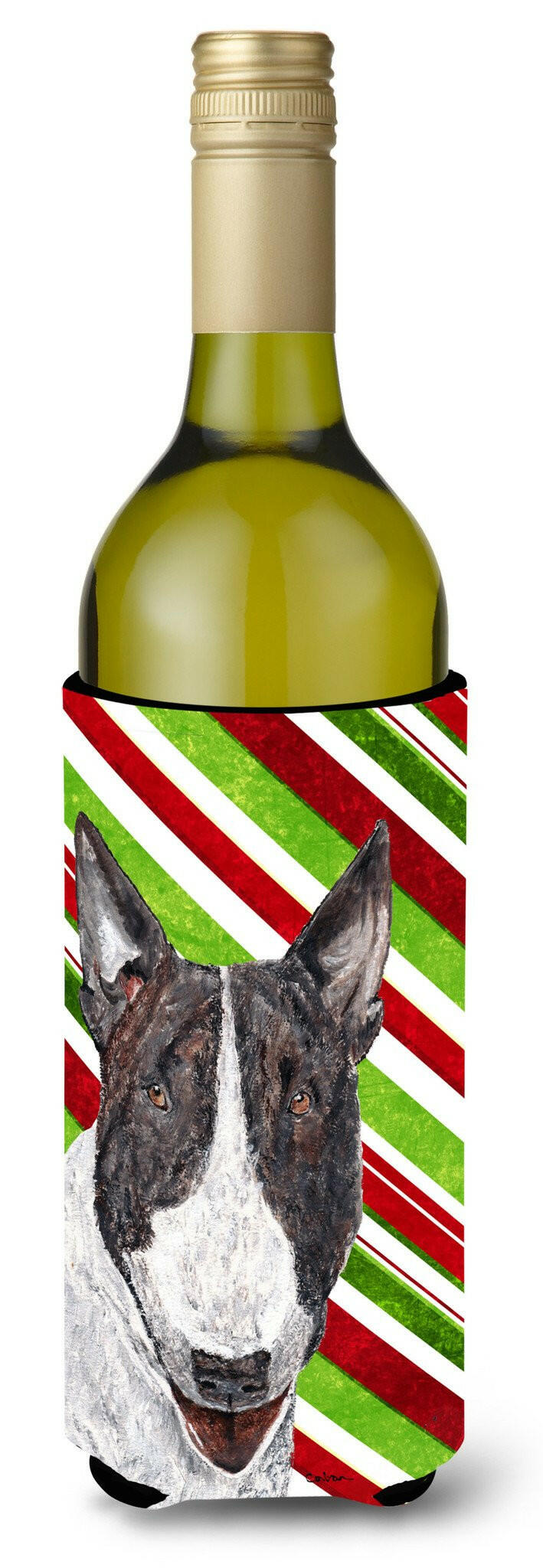 Bull Terrier Candy Cane Christmas Wine Bottle Beverage Insulator Beverage Insulator Hugger by Caroline&#39;s Treasures