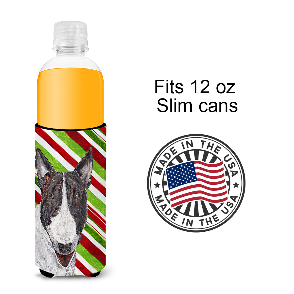 Bull Terrier Candy Cane Christmas Ultra Beverage Insulators for slim cans.