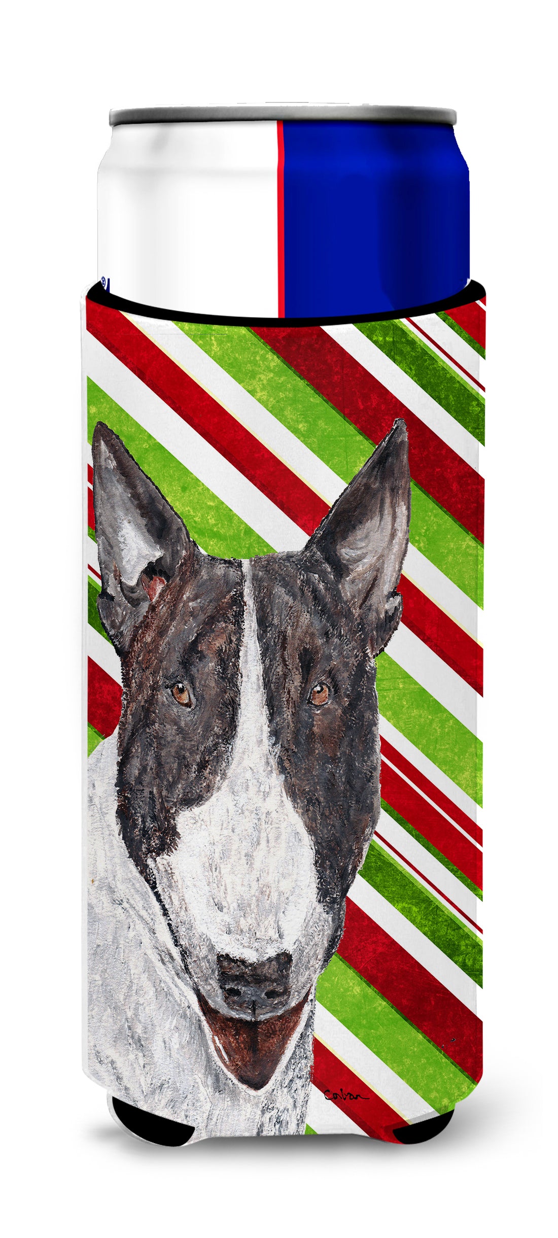 Bull Terrier Candy Cane Christmas Ultra Beverage Insulators for slim cans