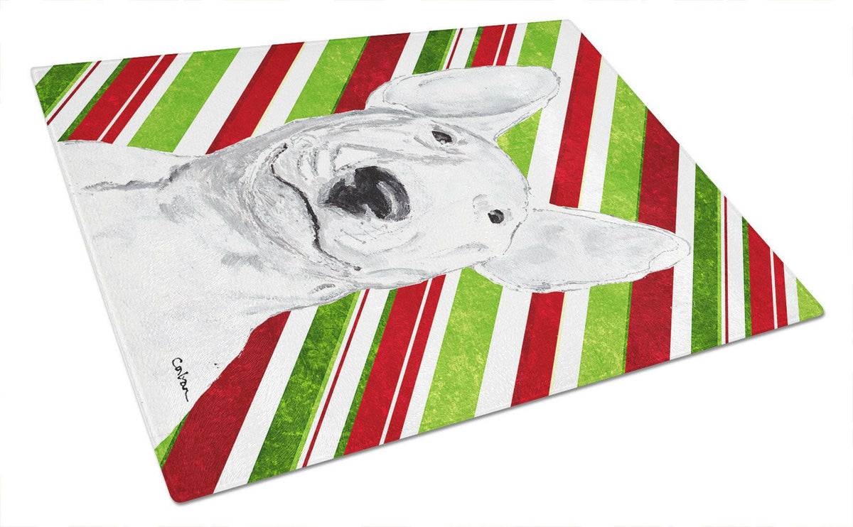 Bull Terrier Candy Cane Christmas Glass Cutting Board Large by Caroline&#39;s Treasures