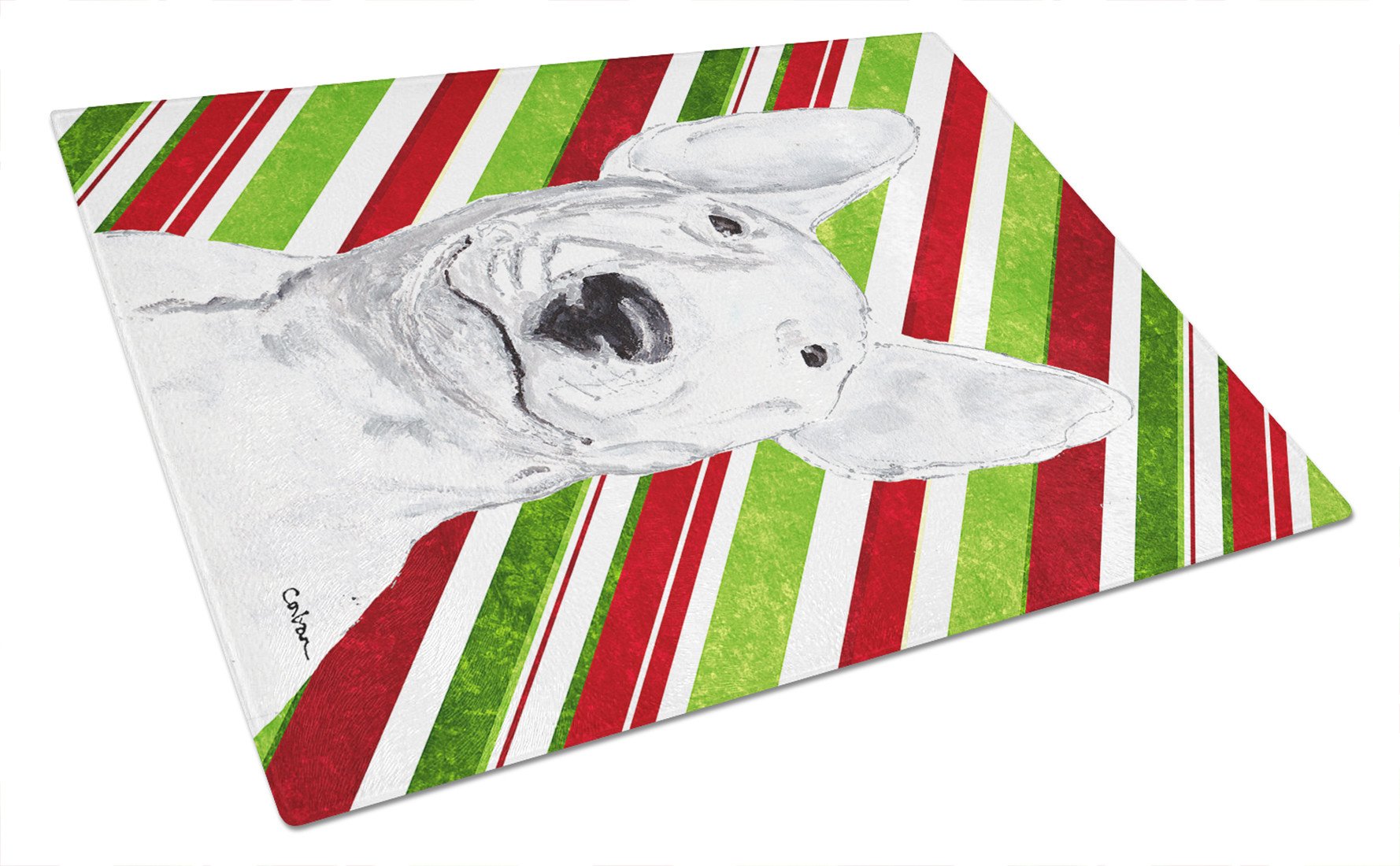 Bull Terrier Candy Cane Christmas Glass Cutting Board Large by Caroline's Treasures