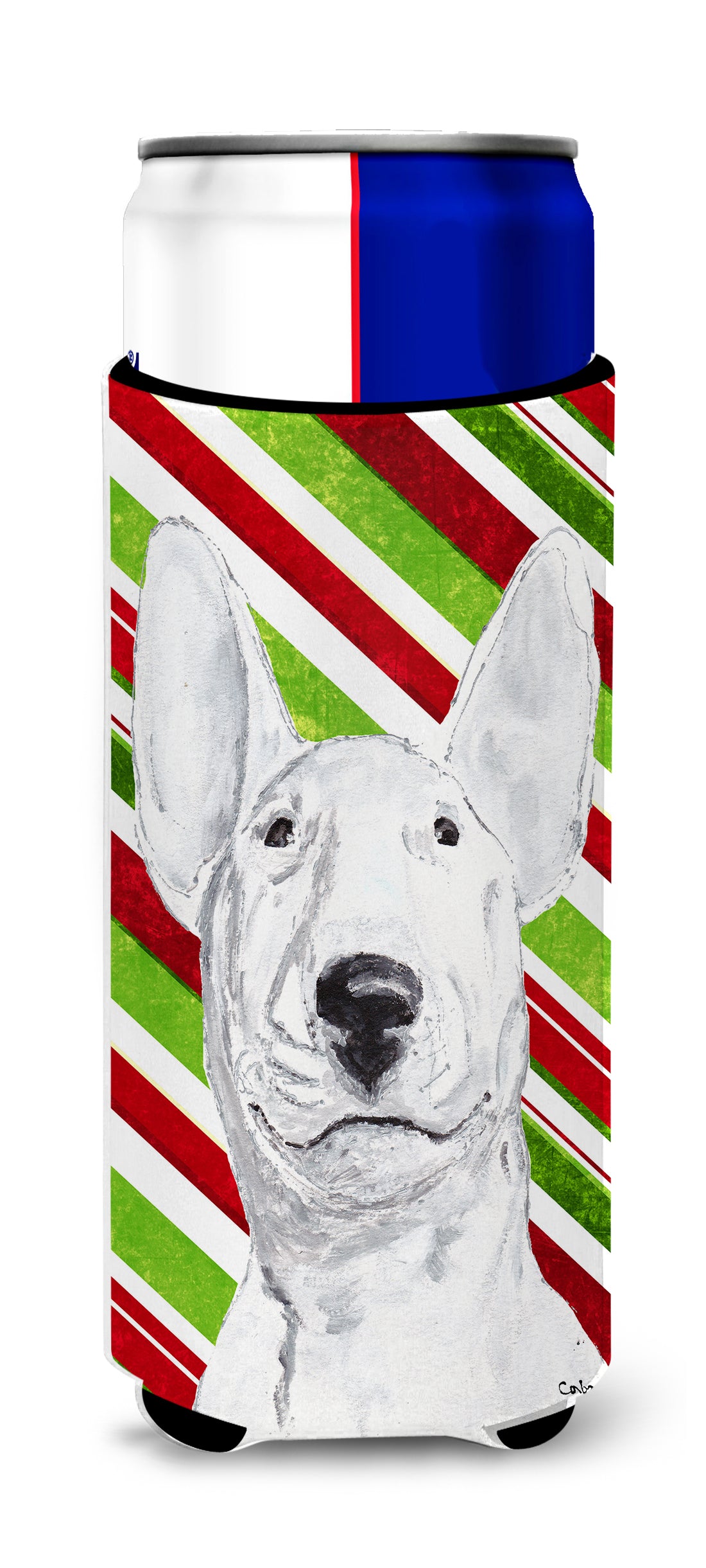 Bull Terrier Candy Cane Christmas Ultra Beverage Insulators for slim cans