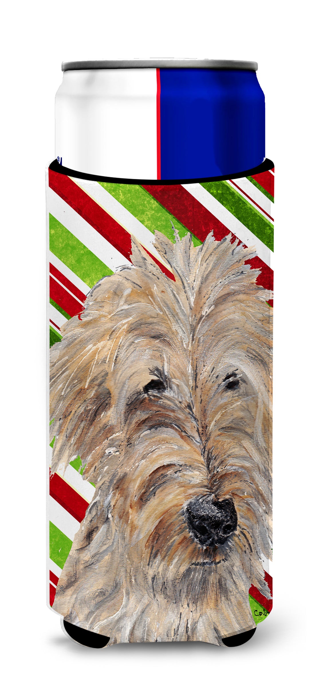 Goldendoodle Candy Cane Christmas Ultra Beverage Insulators for slim cans