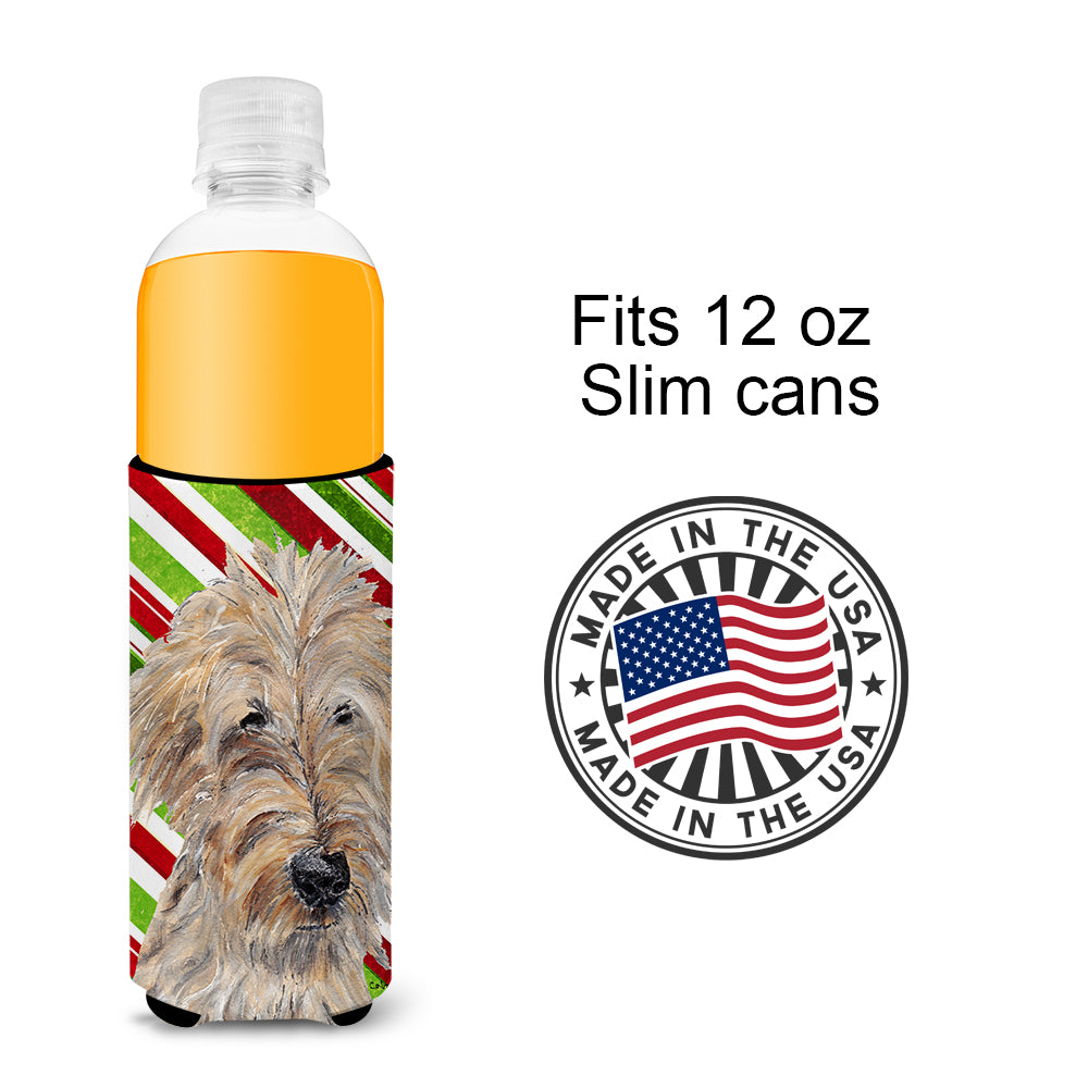 Goldendoodle Candy Cane Christmas Ultra Beverage Insulators for slim cans.