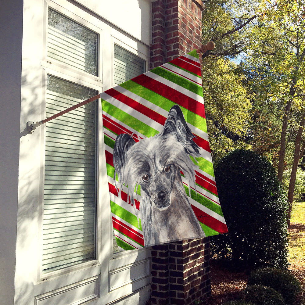 Chinese Crested Candy Cane Christmas Flag Canvas House Size  the-store.com.