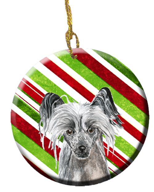 Chinese Crested Candy Cane Christmas Ceramic Ornament SC9620CO1 by Caroline&#39;s Treasures