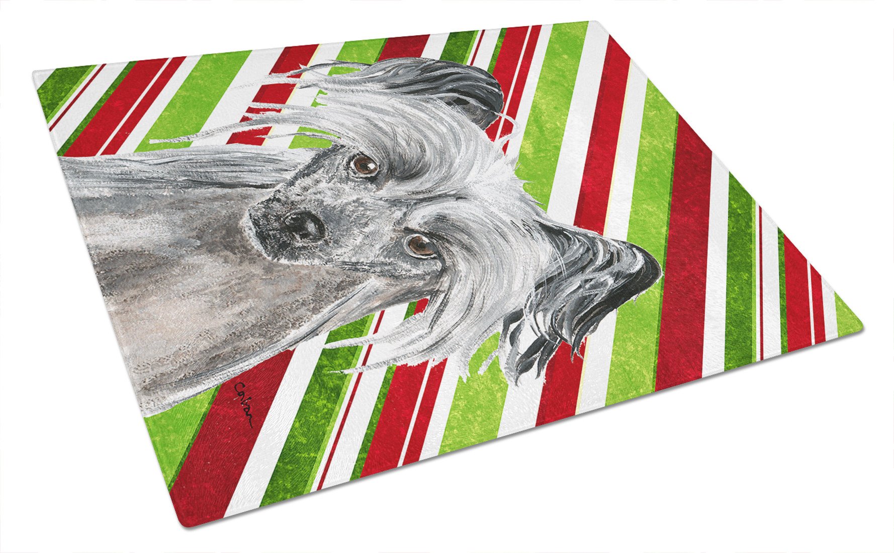 Chinese Crested Candy Cane Christmas Glass Cutting Board Large by Caroline's Treasures