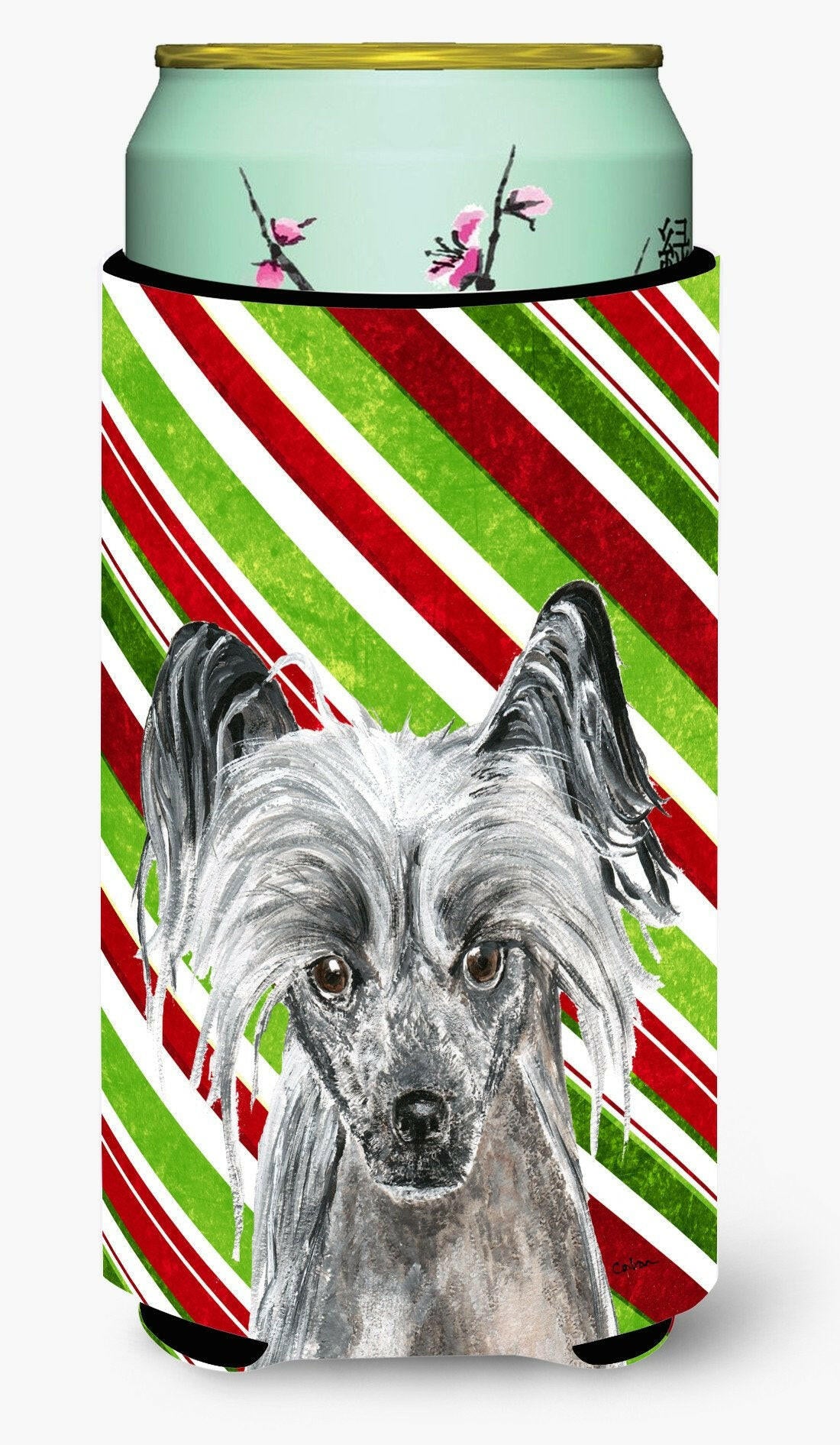 Chinese Crested Candy Cane Christmas Tall Boy Beverage Insulator Beverage Insulator Hugger by Caroline&#39;s Treasures