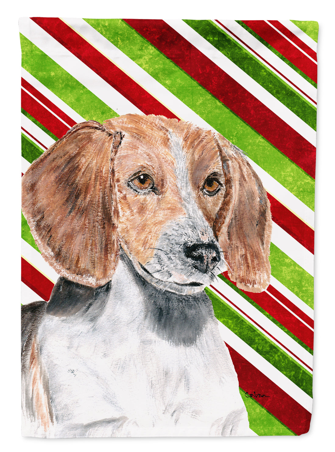 English Foxhound Candy Cane Christmas Flag Canvas House Size  the-store.com.